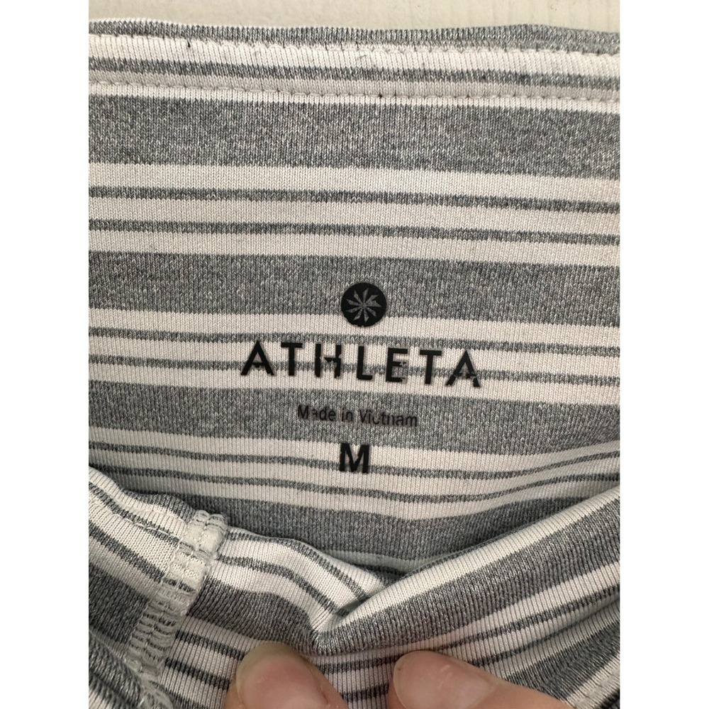 Athleta Grey White Striped High Rise Cropped Leggings Yoga Size M - Picture 2 of 3
